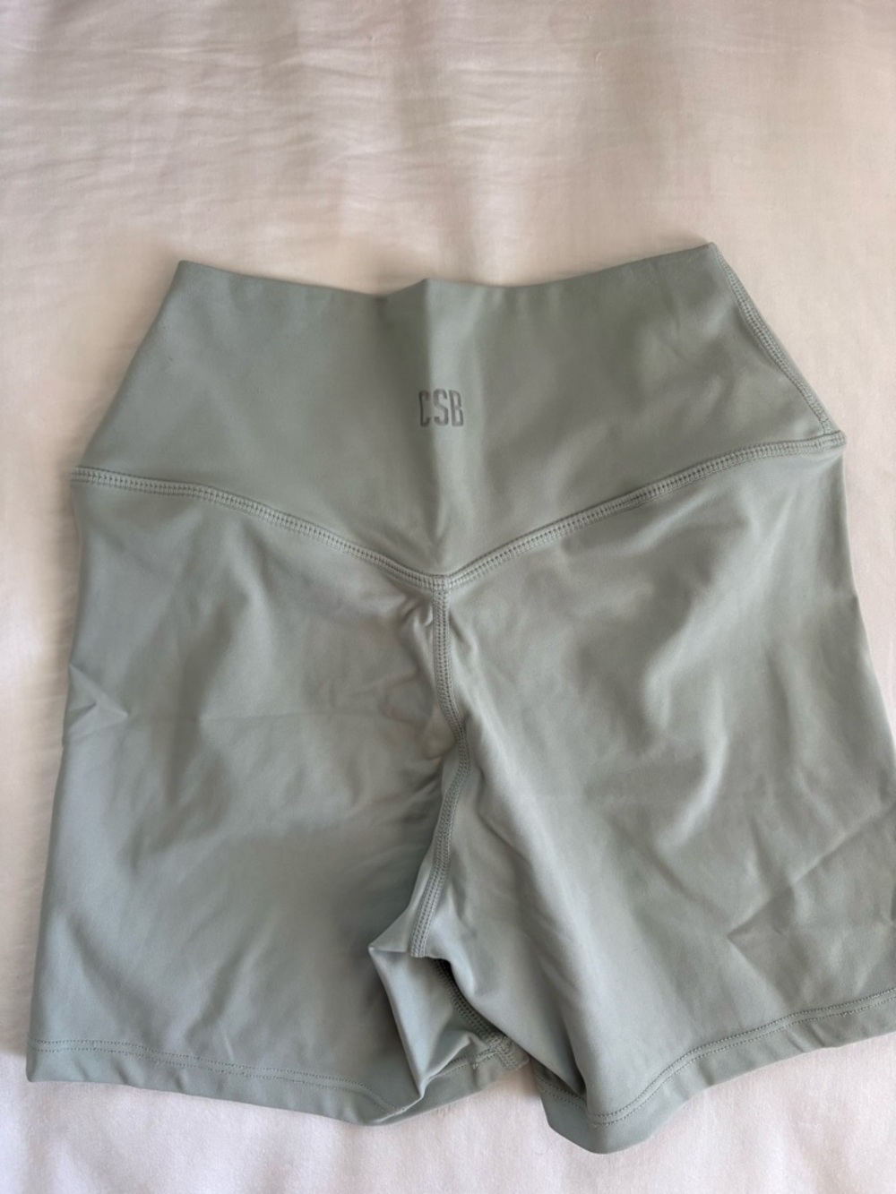 CSB Long Sleeve Square Neck Crop Top in Sage Green with Shorts Set - Picture 4 of 7